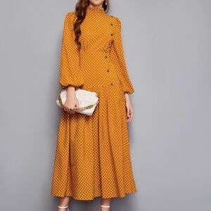 Ankle length, yellow polka dot maxi dress